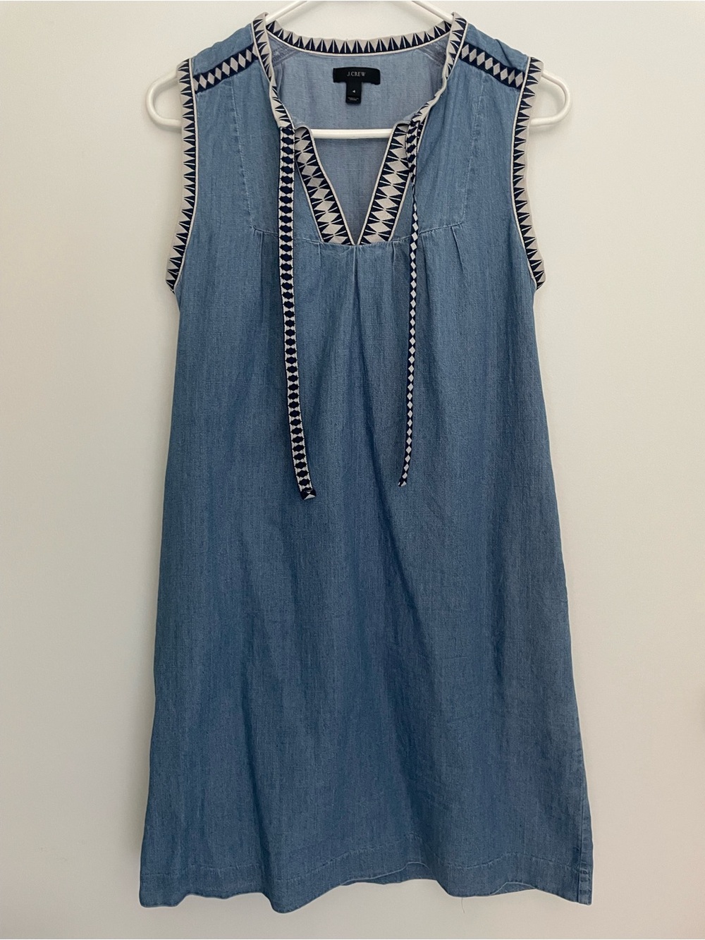 J. Crew | Chambray Mini Dress | Navy & White Geometric Trim | Women’s Size 4
